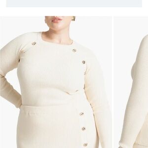 Eloquii Cream Button-Detail Sweater